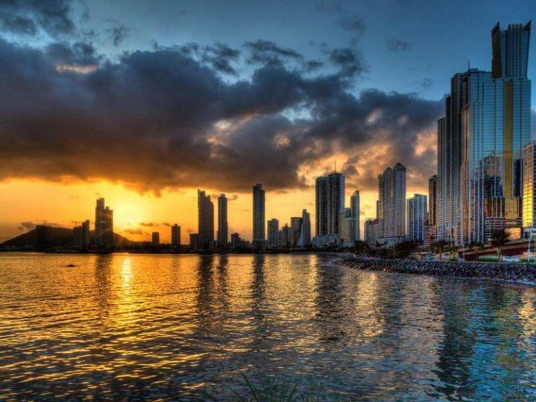 Panama City skyline at sunset